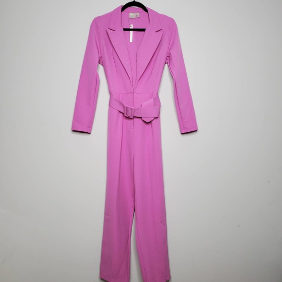 ASOS DESIGN • Pink Purple Minimal Belted Tux Jumpsuit NEW Sz 8 - Picture 2 of 6